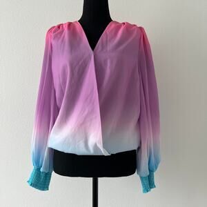 Ombre Blouse Womens Small Colorful Long Sleeve
